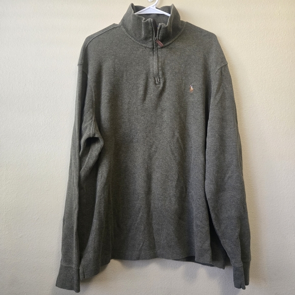 POLO RALPH LAUREN Pullover Mens XL Dark Olive Brown Estate Rib Half Zip Sweater - Picture 1 of 13